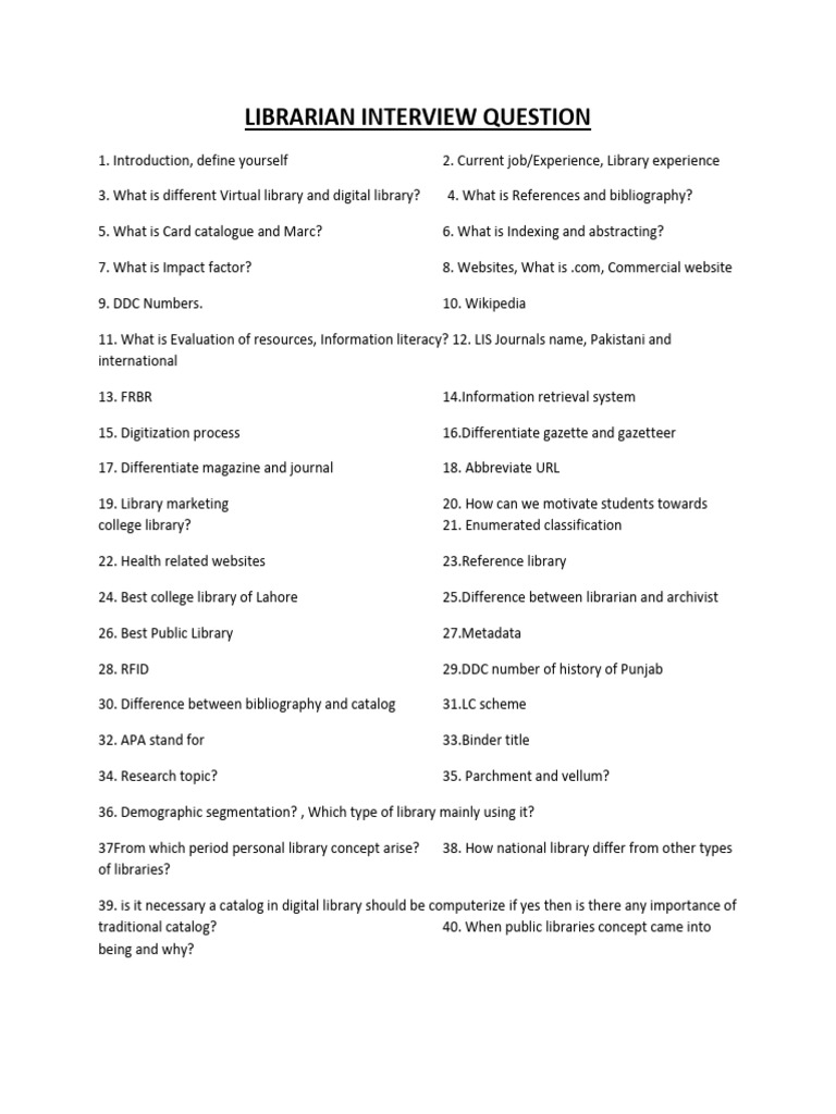 Librarian Interview Question | PDF | Libraries | Librarian