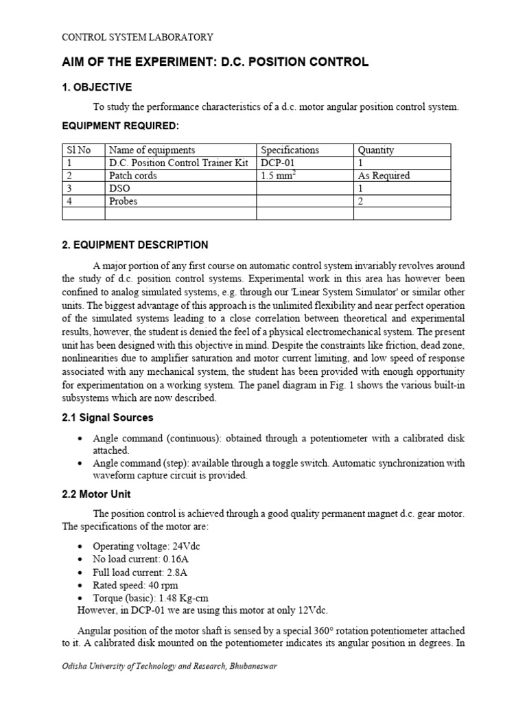 DC position control system | PDF | Feedback | Damping