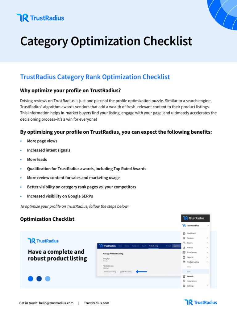 TR Category Optimization Checklist | PDF | Computing