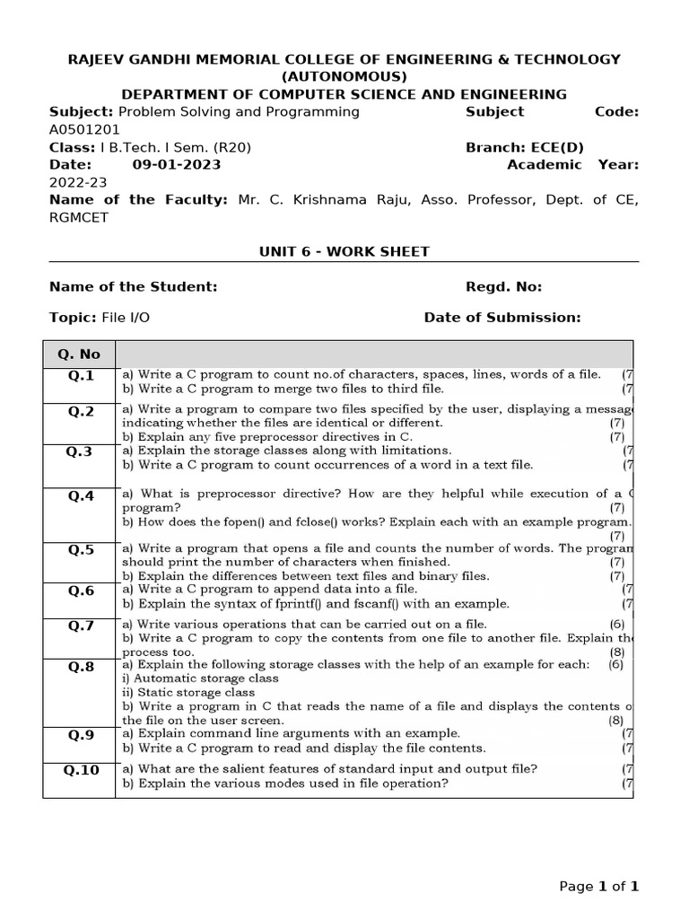 PSP WorkSheets 2022-2023 Unit 6 | PDF