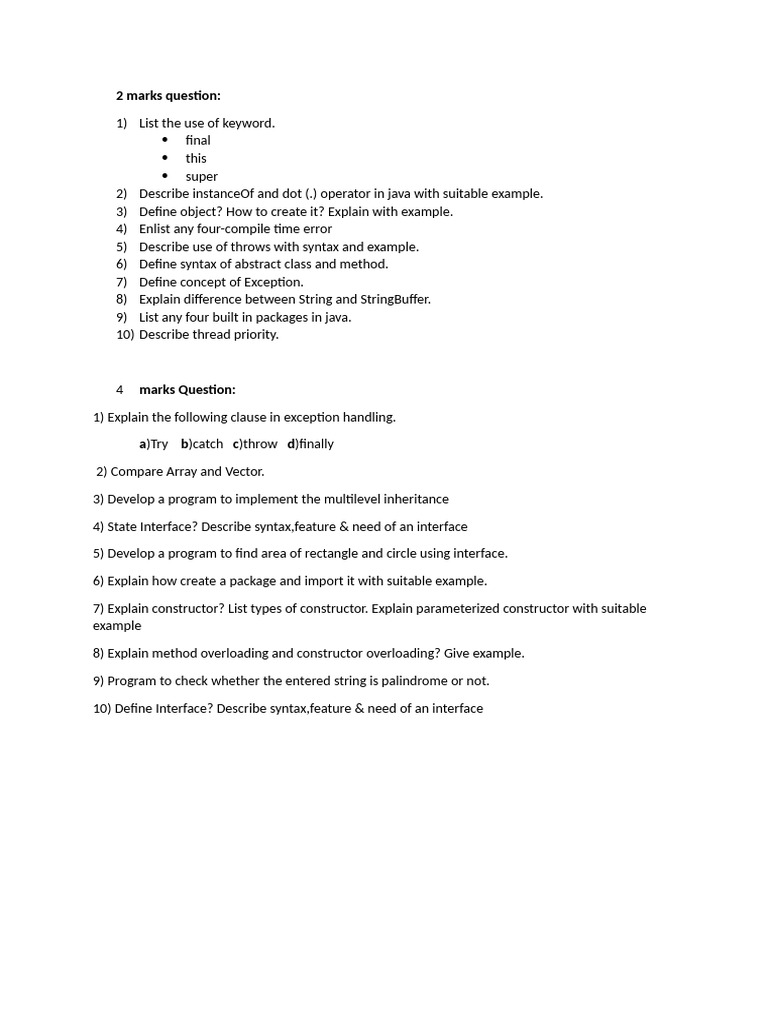 Java Question Bank Final | PDF