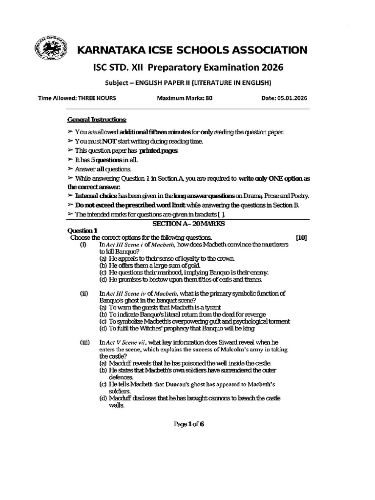 Isc English Paper II Print Master | PDF