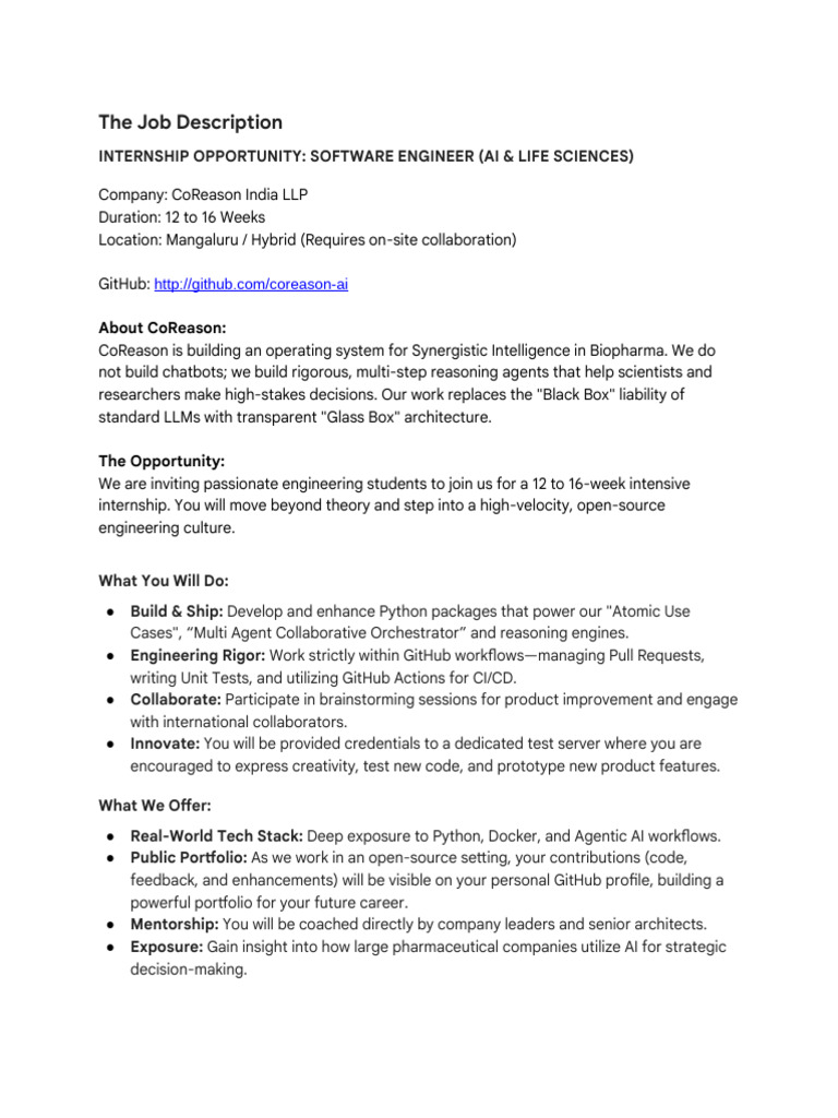 Internship Opportunity CoReason AI | PDF | Artificial Intelligence ...