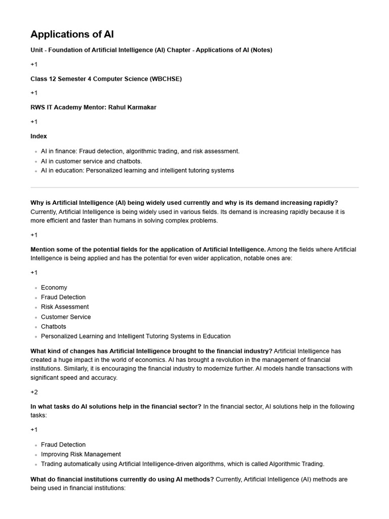 Applications of AI | PDF | Artificial Intelligence | Intelligence (AI ...