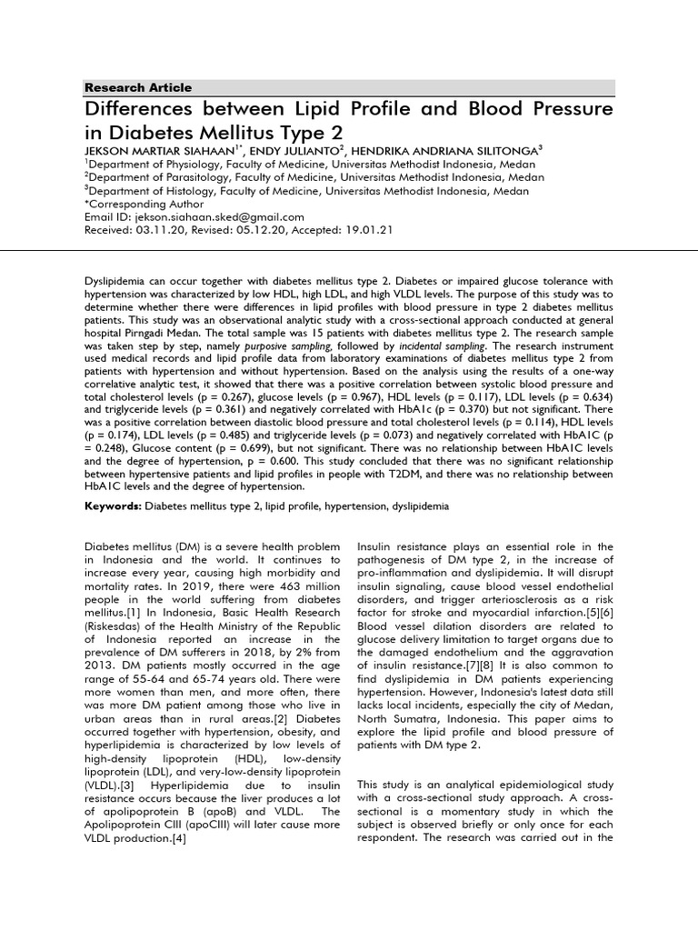 Differences Between Lipid Profile and Blood Pressure | PDF | Low ...