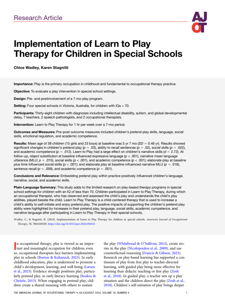 Or. Implementation of Learn To Play Therapy For Children in Special ...