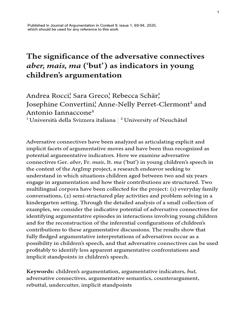 Rocci Andrea - The Significance of the Adversative (1) | PDF | Argument ...