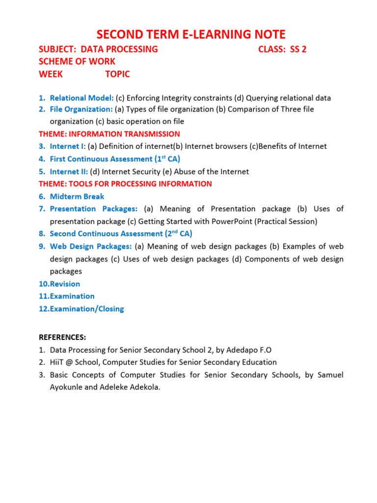 SS 2 2nd Term Data Processing | PDF | World Wide Web | Internet & Web