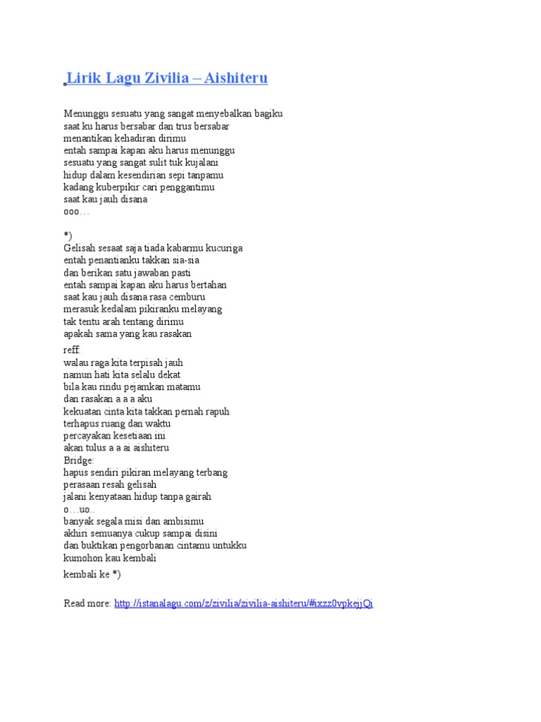 Lirik Lagu Zivilia Aishiteru