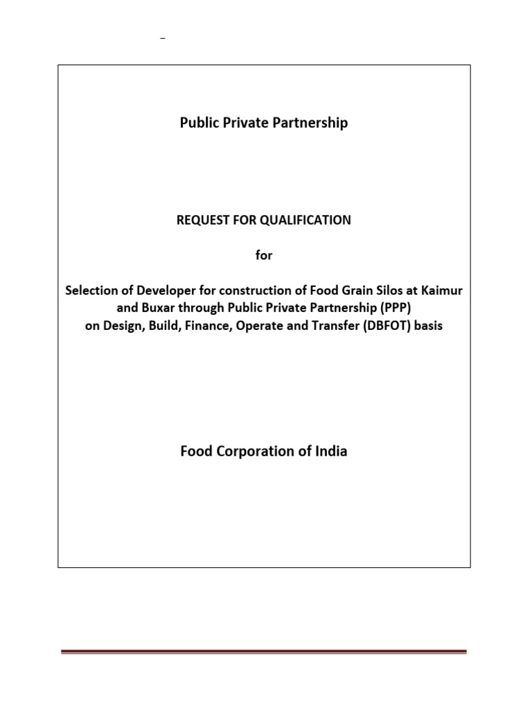 Request For Qualification-3.2 DBFOT | PDF | Public–Private Partnership