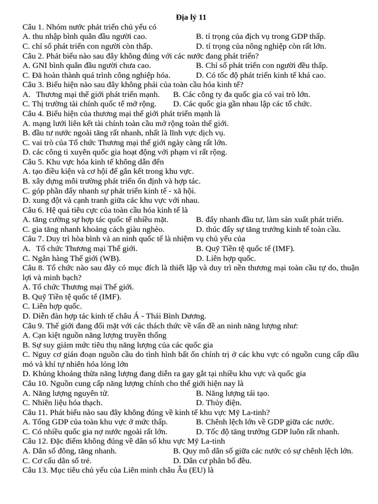 Dia Li 11 Hoc Sinh | PDF