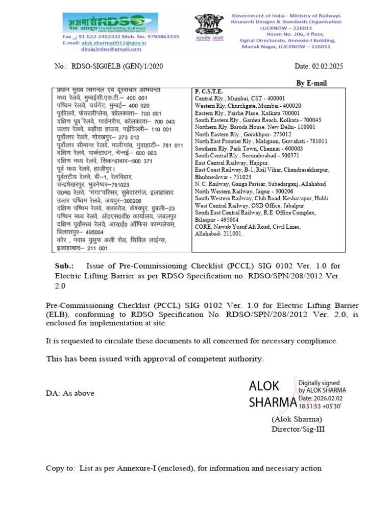 ELB PCCL With Letter 02 02 2026 | PDF | Nut (Hardware) | Railway Companies