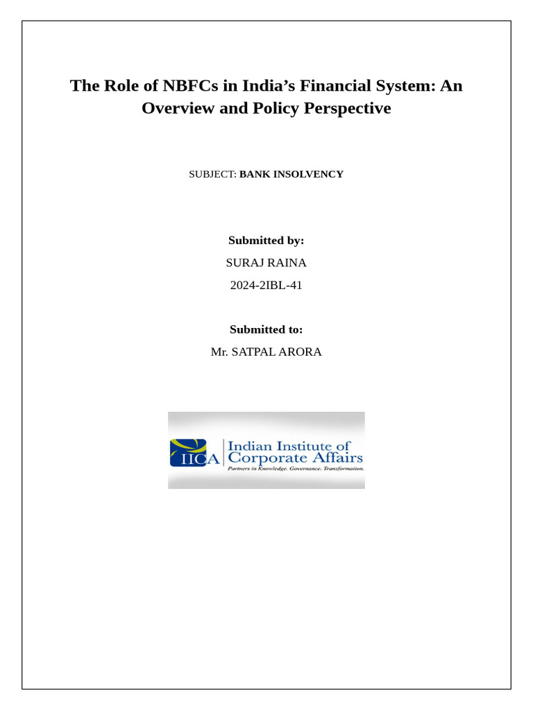 The Role of NBFCs in India | PDF | Banks | Non Bank Financial Institution