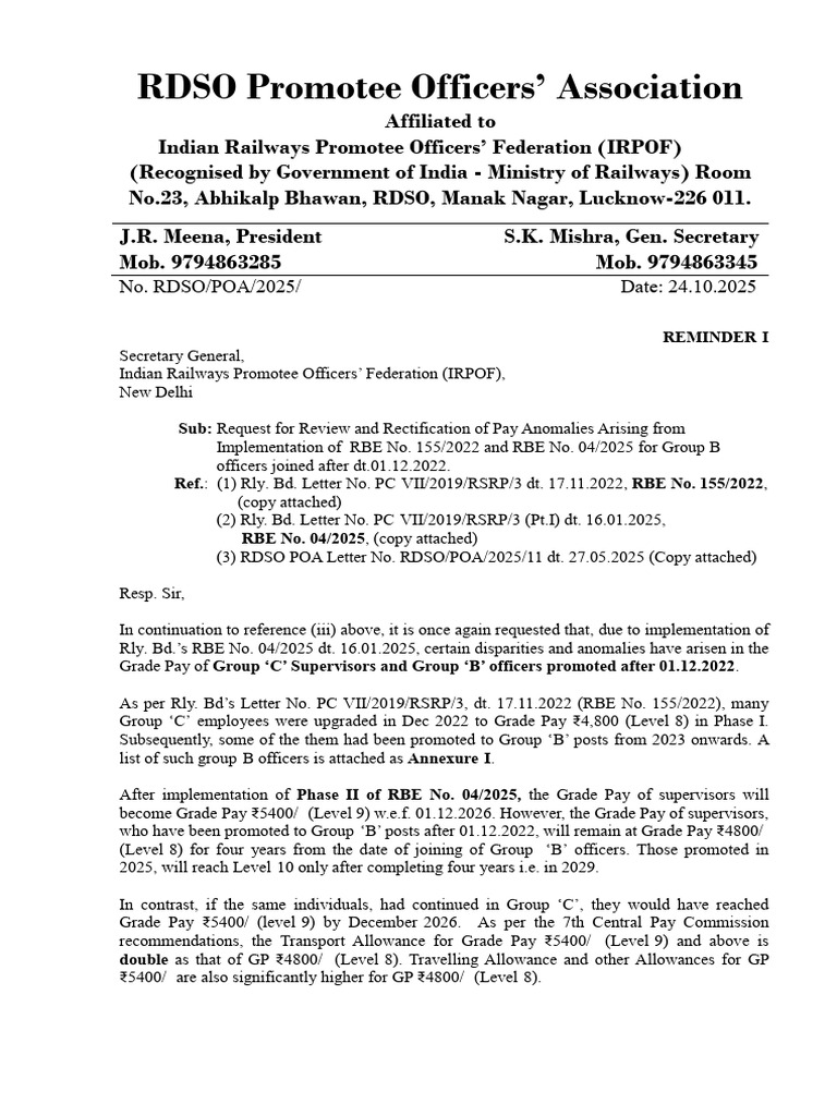 RDSO Group B Representation 24.10.2025 | PDF | Rail Transport