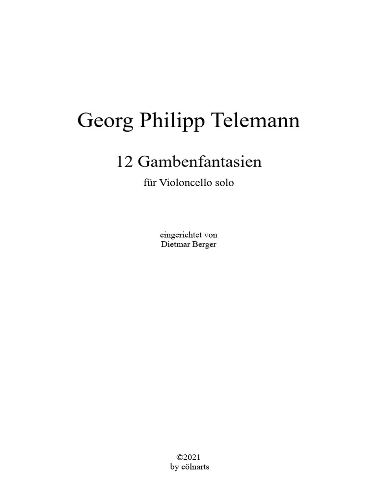 G. P. Telemann 12 Fantasias For Viola Da Gamba | PDF