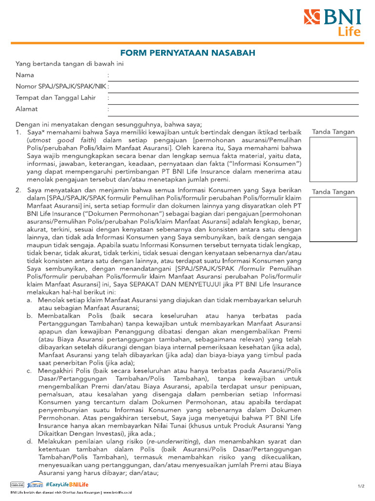 Form Tambahan Spajk Mk21 Ojk | PDF