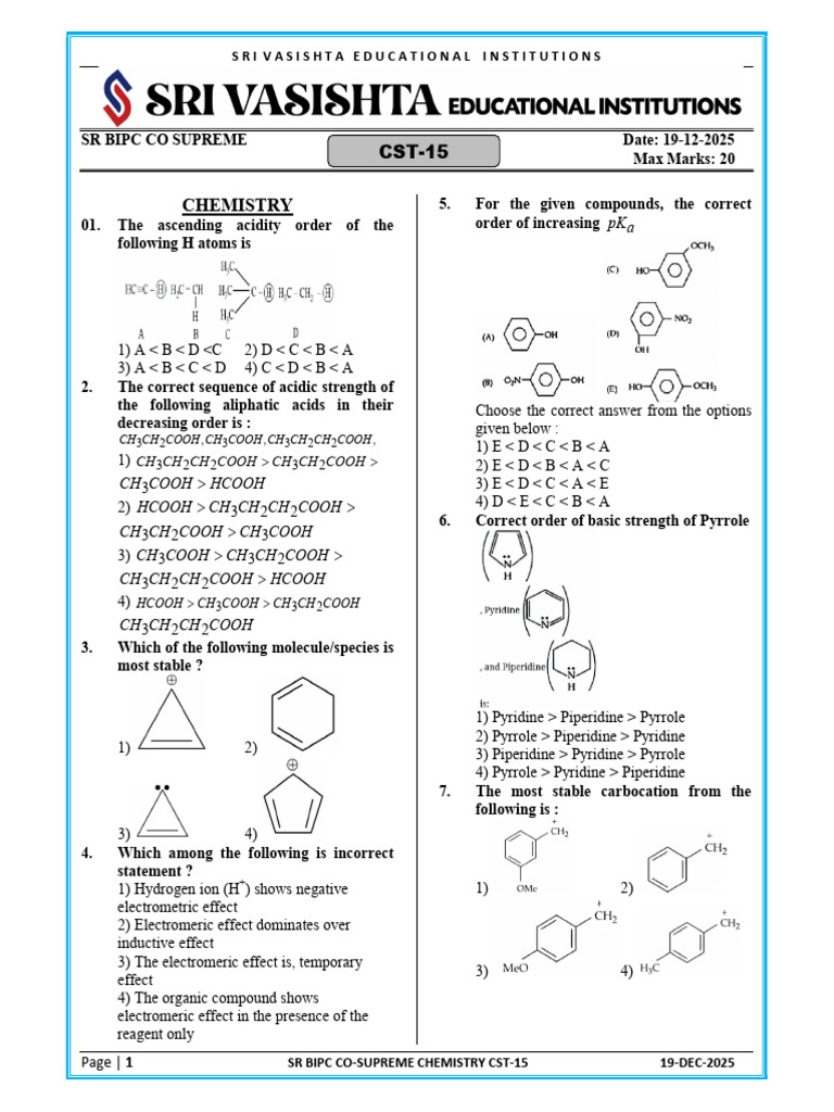 SR Bipc Co-Supreme Chemistry Cst-15 - Ex Dt-19!12!2025 - Question Paper ...