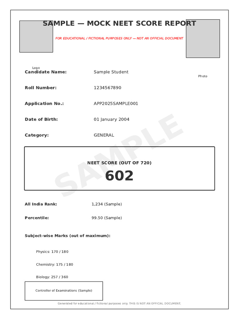 Neet Score Sample 602 Fixed | PDF