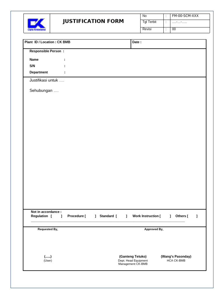 114. Form Justifikasi | PDF