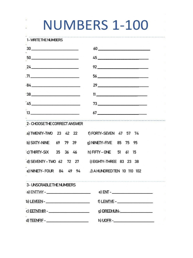 Exercise Numbers 1-100 | PDF