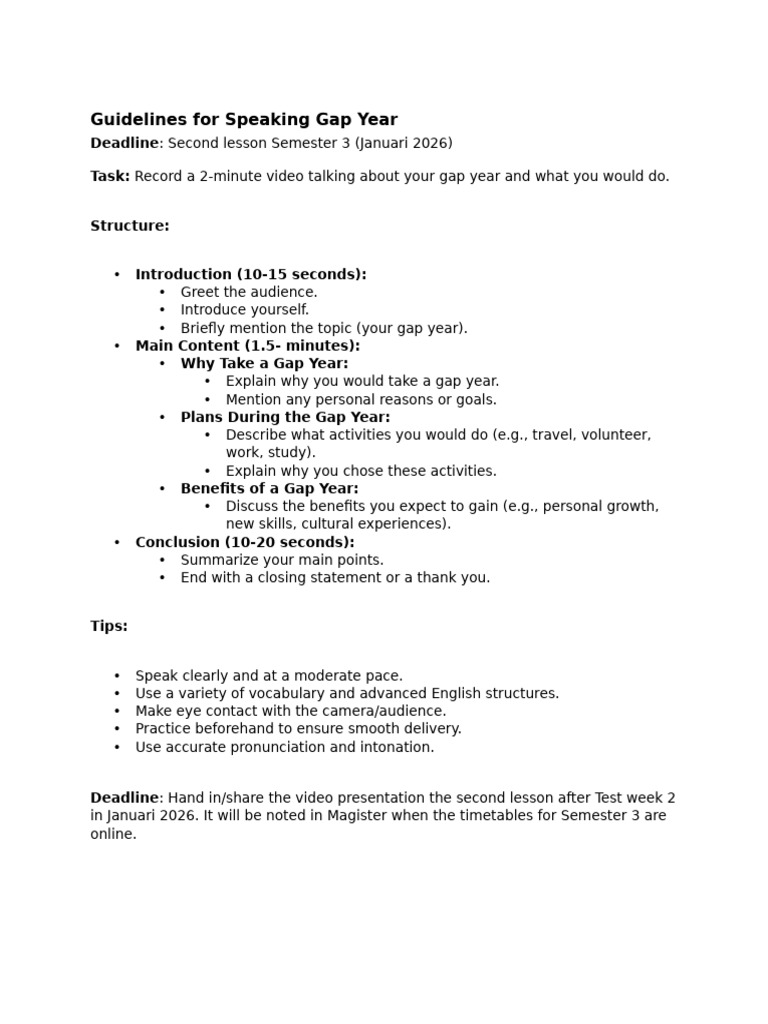 Guidelines For Speaking Gap Year | PDF