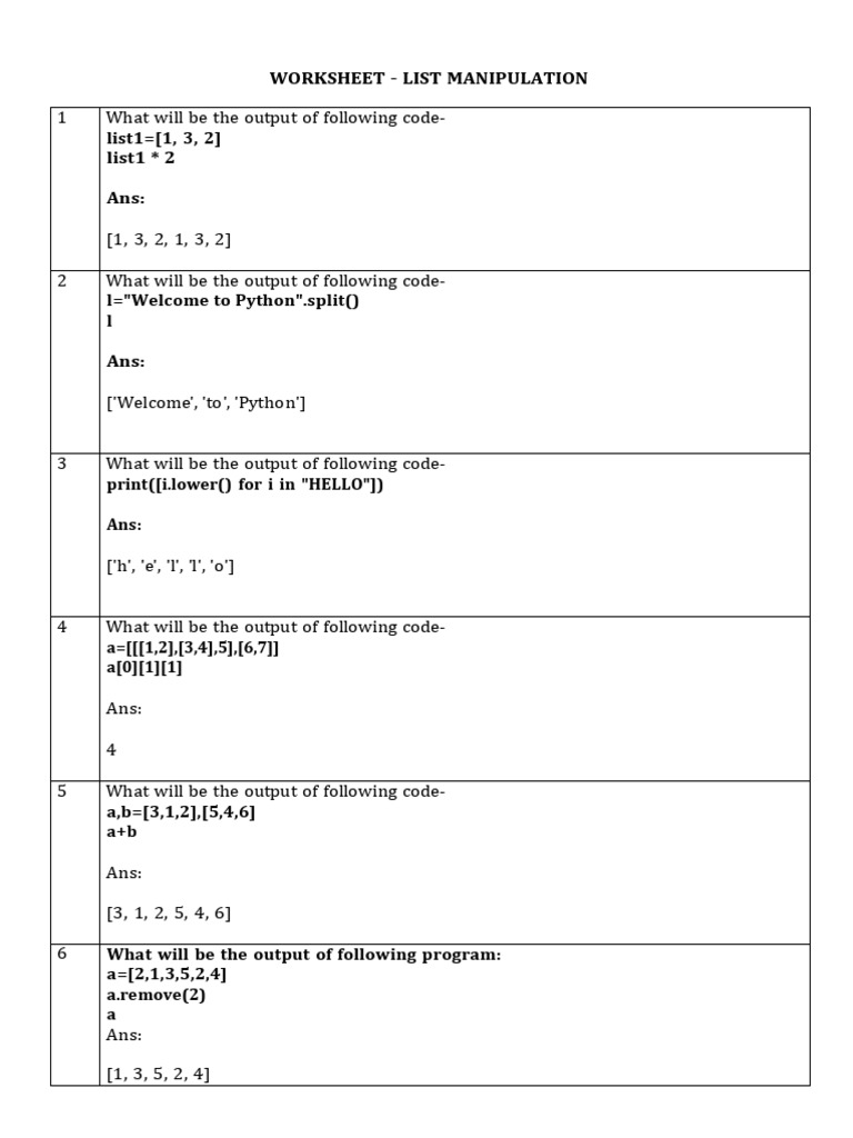 Worksheet - List | PDF | String (Computer Science) | Programming Paradigms