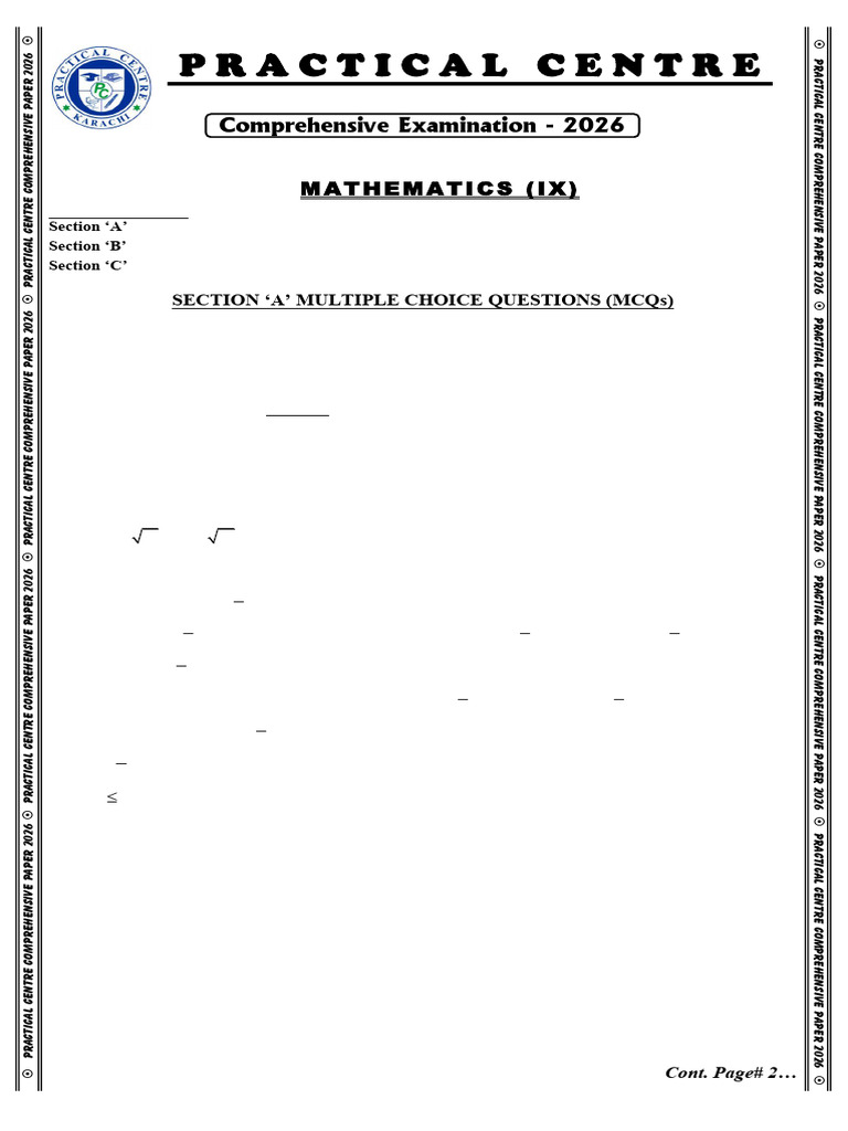 9 Mathematics Comprehensive Exam 2026 (PC) | PDF | Multiple Choice ...