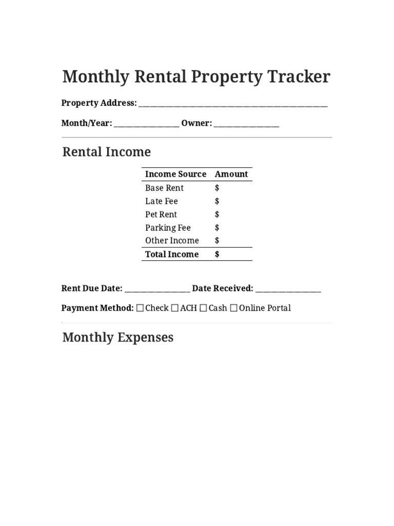 Monthly Rental Tracker | PDF