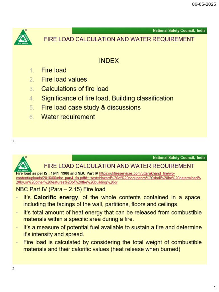 Fire Load Calculation and Water Requirement | PDF | Calorie