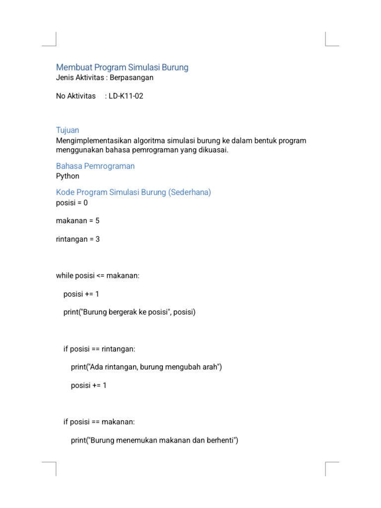 Membuat Program Simulasi Burung | PDF