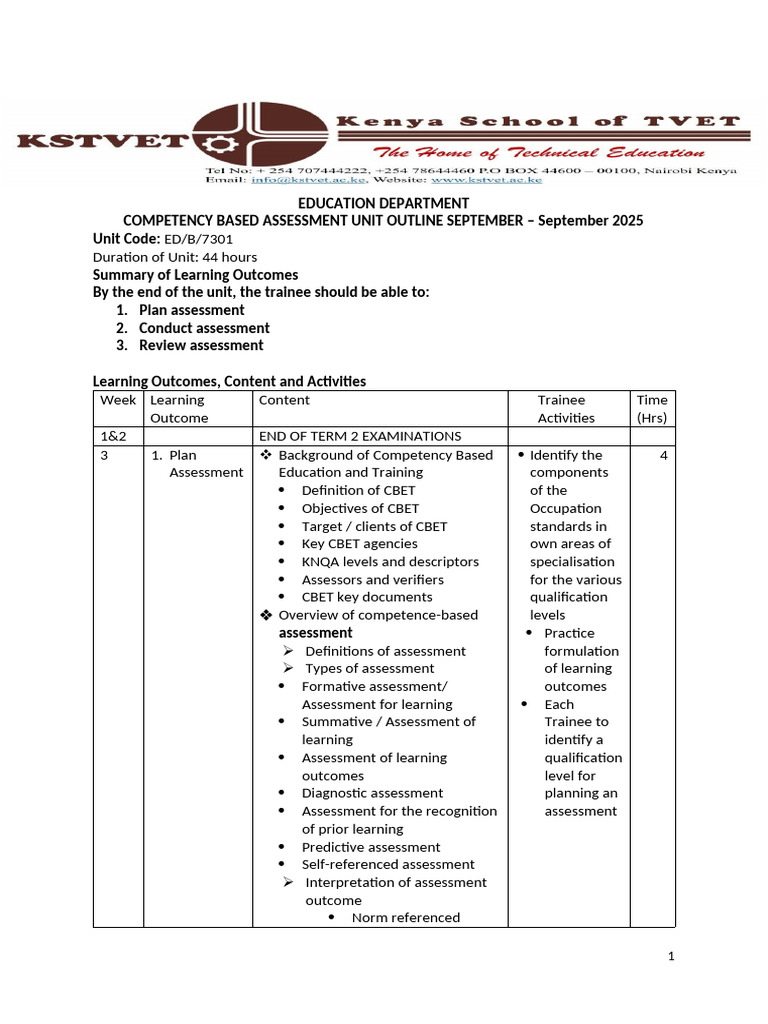 CBA Course Outline Sept 2025 | PDF | Vocational Education