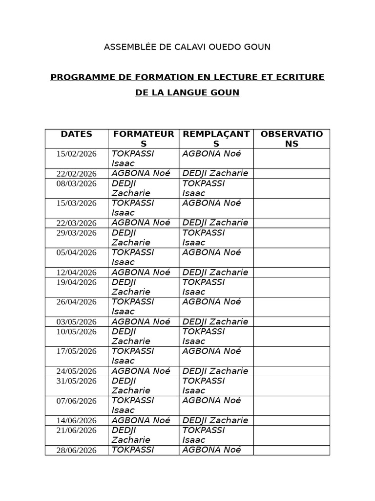 Assemblée de Calavi Ouedo Goun | PDF