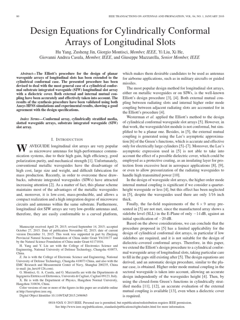 Design Equations for Cylindrically Conformal Arrays of Longitudinal ...
