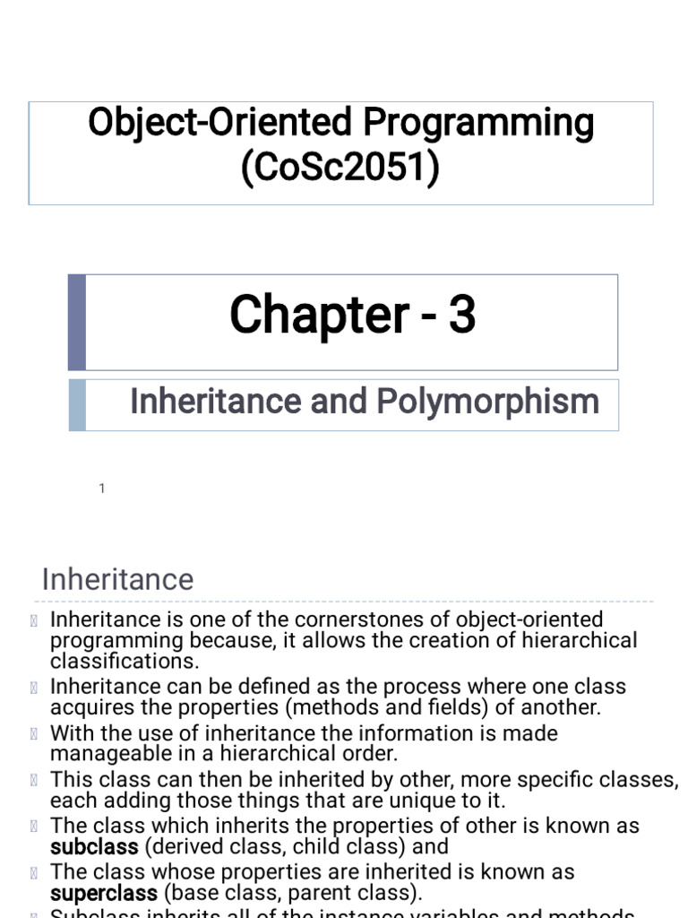 object oriented Chapter 3- Inheritance and Polymorphism | PDF ...