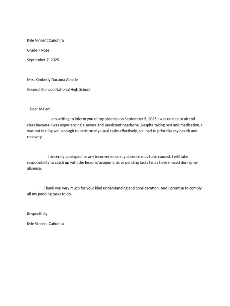 Excuse Letter | PDF