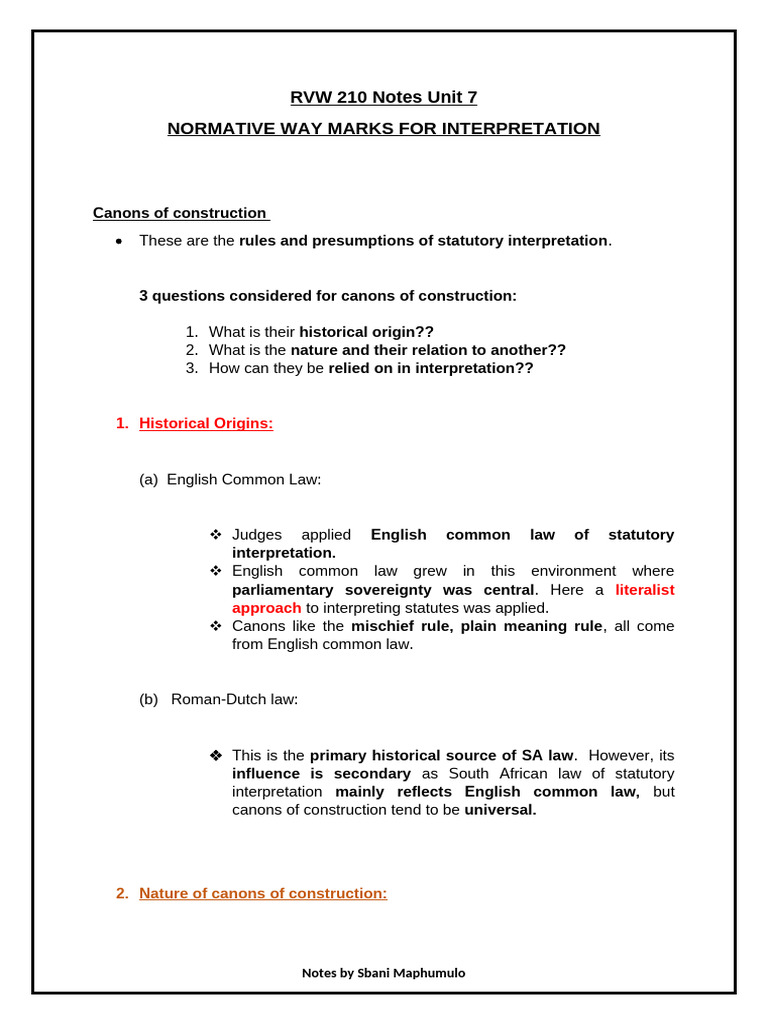 RVW 210 Notes Unit 7 | PDF | Statutory Interpretation | Justice