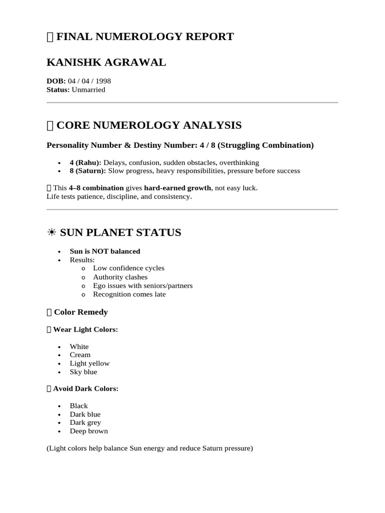 ? Final Numerology Report - Kanishk Agrawal | PDF