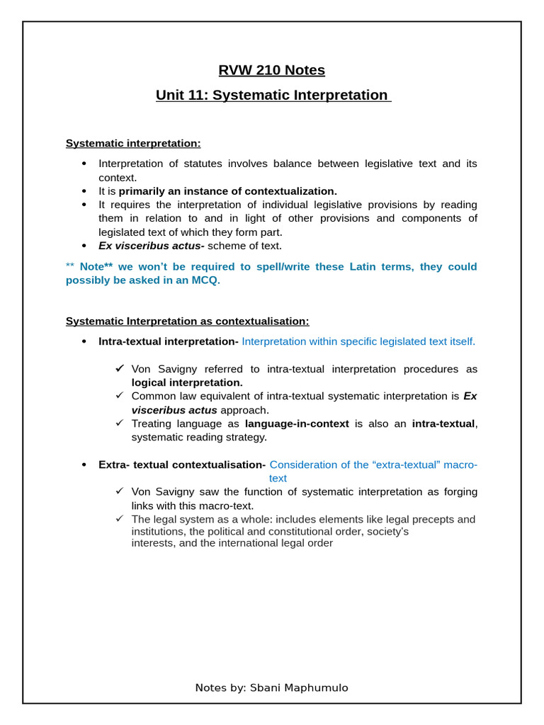 RVW 210 Unit 11 Notes | PDF | Statutory Interpretation | Justice