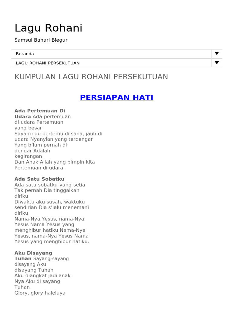 Kumpulan Lagu Rohani Persekutuan 1 | PDF