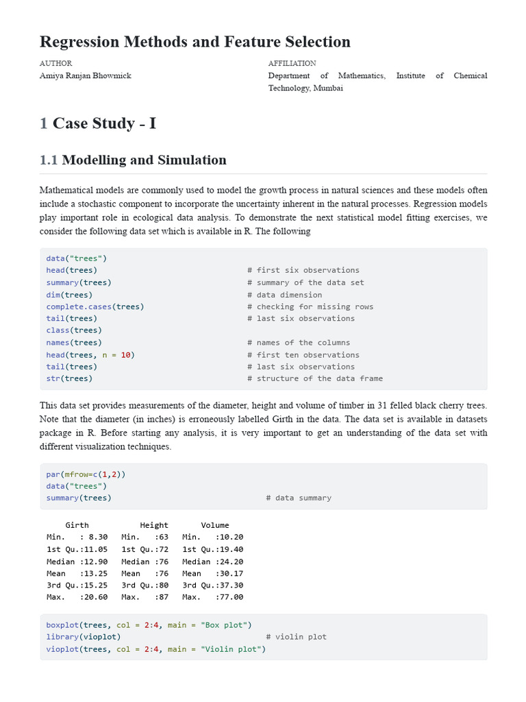 Regression Methods and Feature Selection | PDF | Mean Squared Error ...