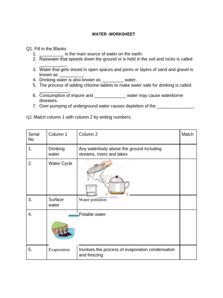 WATER Worksheet | PDF