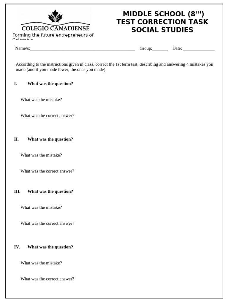 1st Term Test Correction Task | PDF