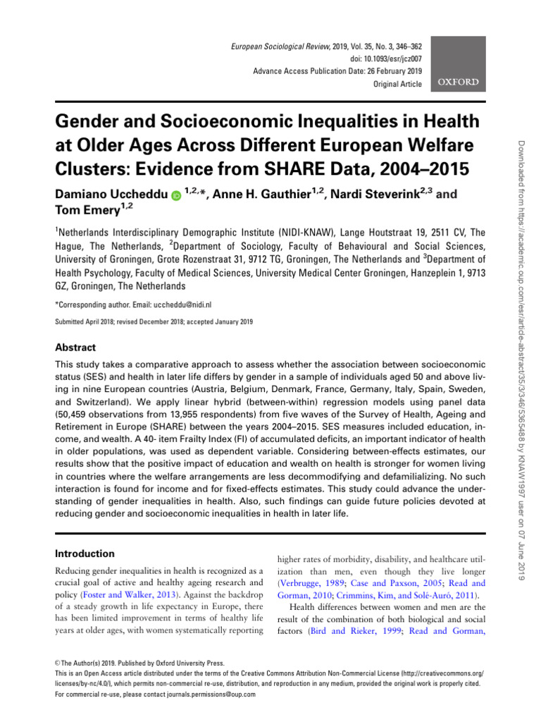 Uccheddu Et Al. - 2019 - Gender and Socioeconomic Inequalities in ...