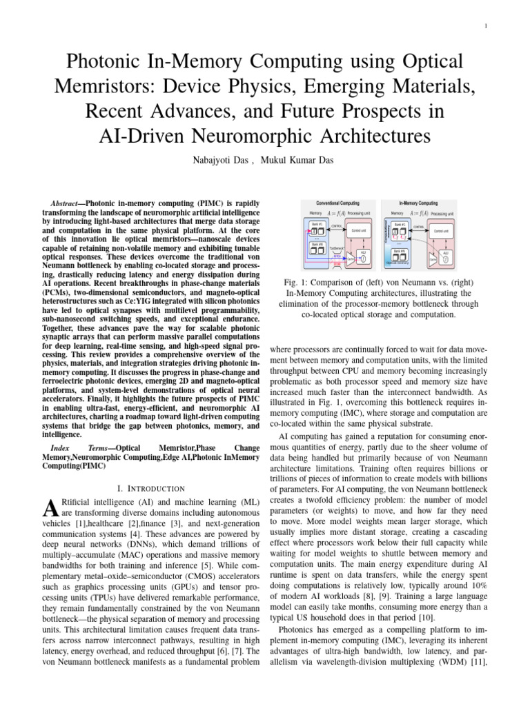Photonic in Memory Computing Using Optical Memristors | PDF | Computer ...