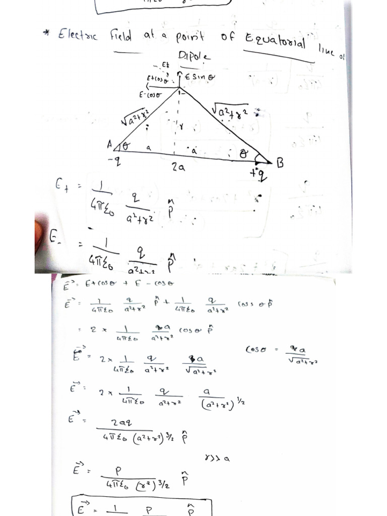 Electric Field at a Point in Equatorial Plane Ina Dipole | PDF