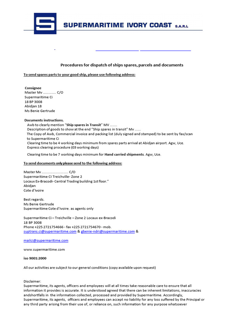 Procedures for Dispatch of Ships Spares and Parcels_update 190124 (1) | PDF