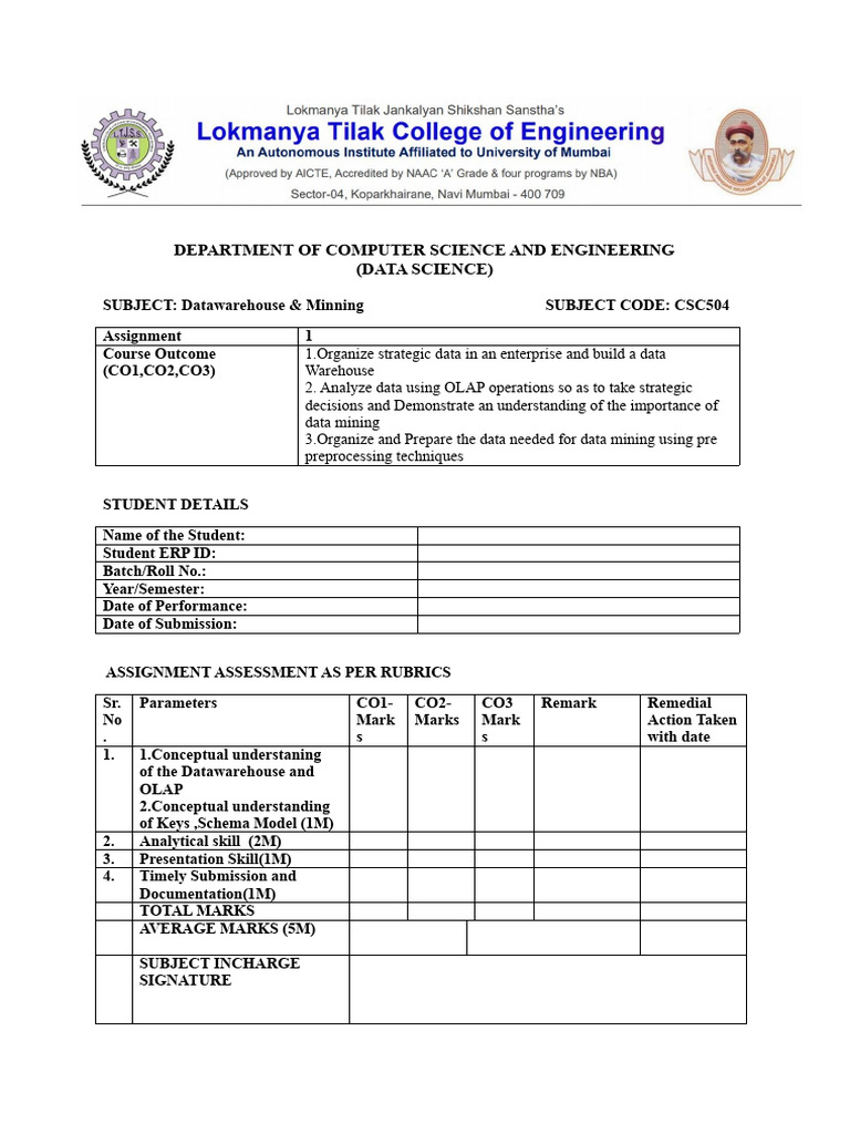 Assignment 1 Front Page DWM | PDF