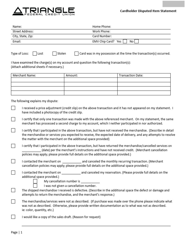 Cardholder Dispute or Fraud Transaction Claim Form - CREDIT CARD | PDF ...