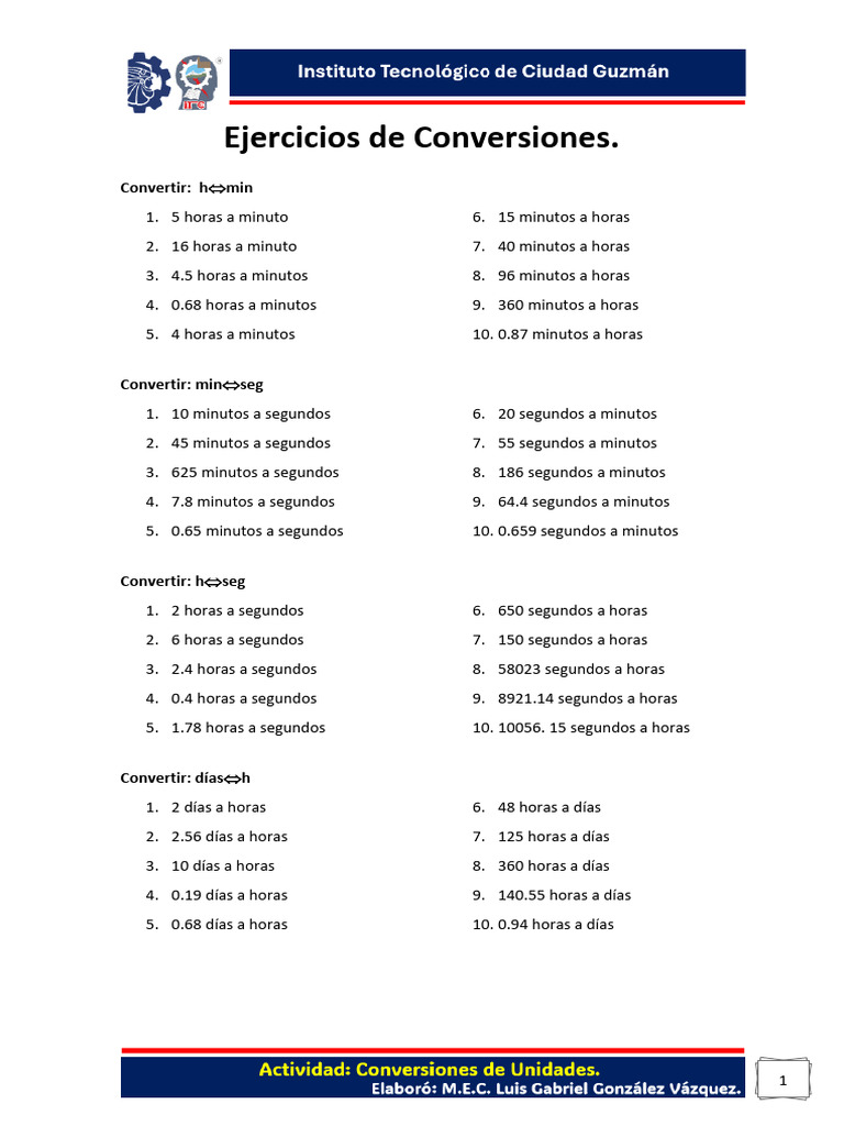 Ejercicios de Conversiones | PDF