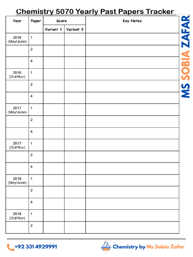 Past Papers Practice Tracker 5070 | PDF